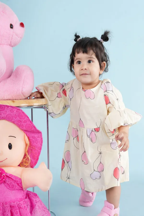 Multicolor_Cotton_Conversational_Printed_Puff_Sleeves_Aline_Dress_For_Girls