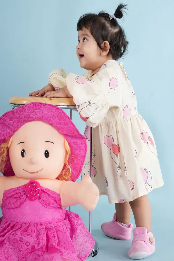 Multicolor_Cotton_Conversational_Printed_Puff_Sleeves_Aline_Dress_For_Girls