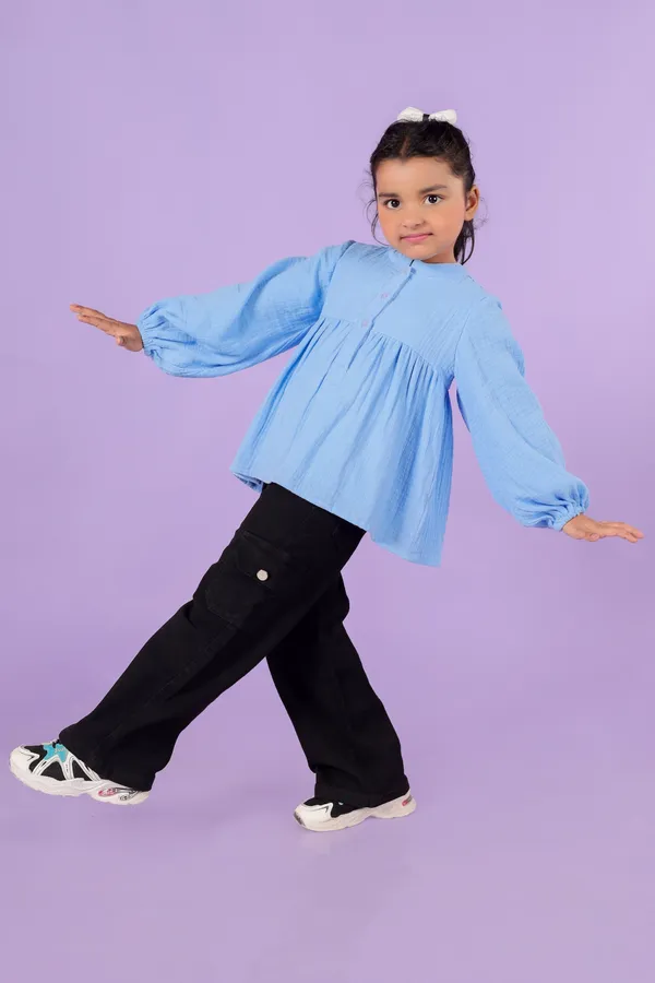 Blue_Cotton_Double_Cloth_Top_For_Girl