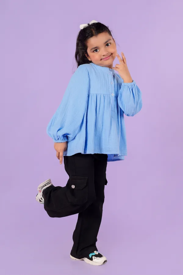 Blue_Cotton_Double_Cloth_Top_For_Girl