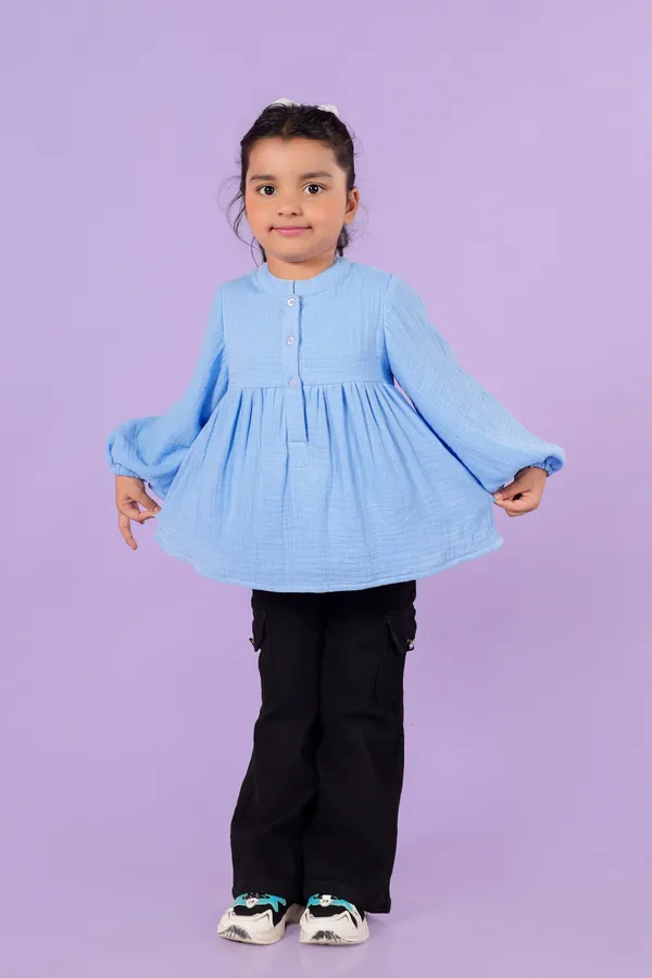 Blue_Cotton_Double_Cloth_Top_For_Girl