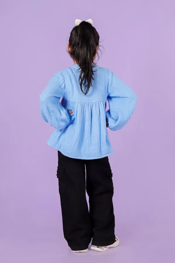 Blue_Cotton_Double_Cloth_Top_For_Girl