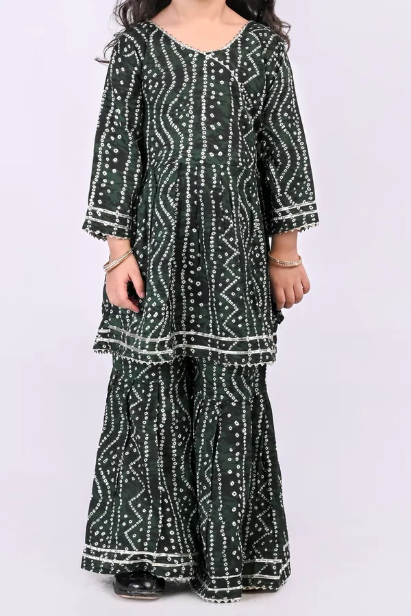 Green_Cotton_Bandhej_Sharara_Set_For_Girls