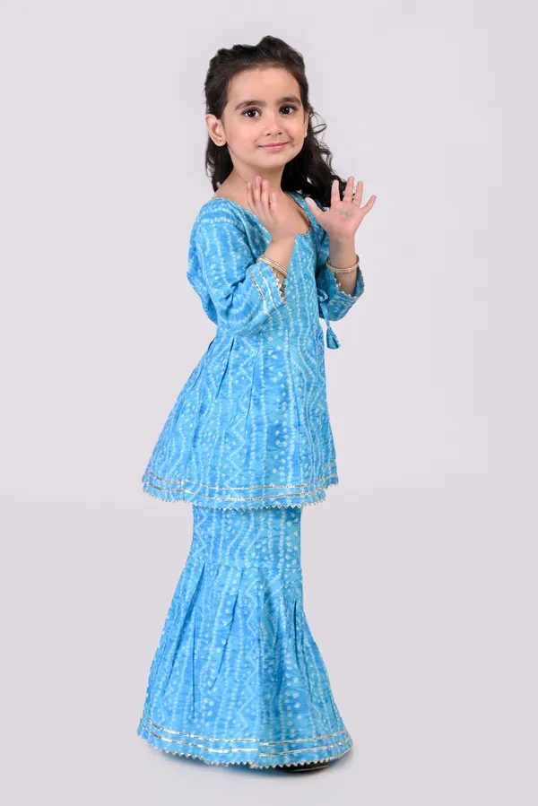 Blue_Cotton_Bandhej_Sharara_Set_For_Girls