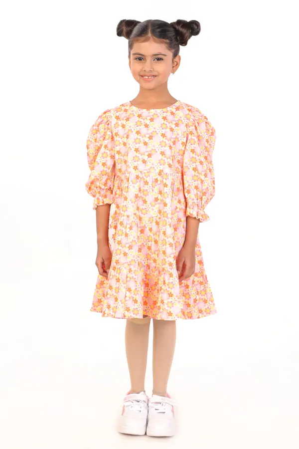 Nature Nook Kids Multicolor Cotton Floral Full Sleeves Dress For