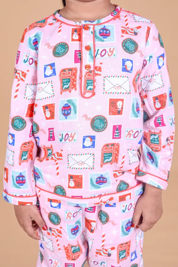 Multicolor_Cotton_Snowman_Printed_Christmas_Themed_Night_Suit_For_Girls