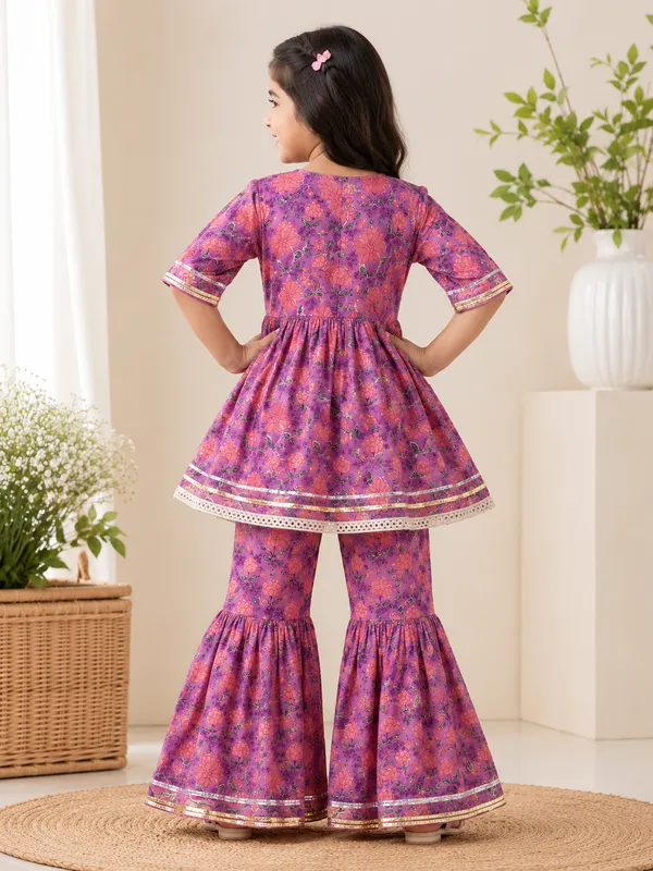 Lavender_Bloom_Floral_Peplum_Kurti_&_Sharara_Set