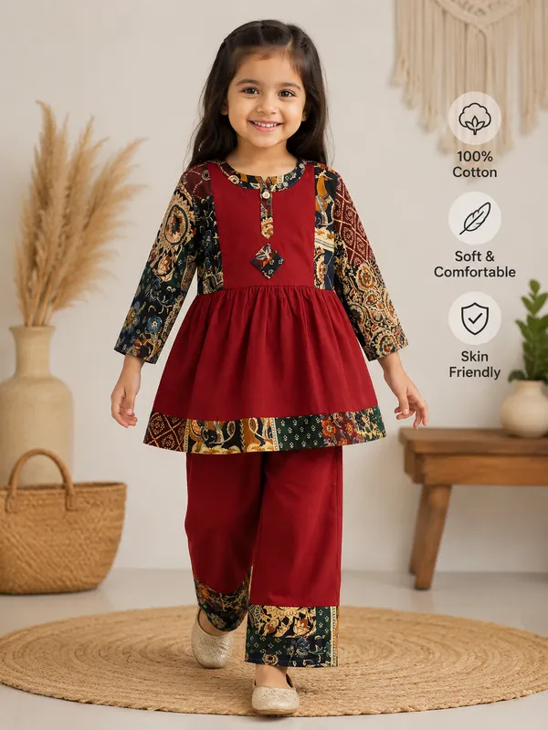 Maroon_Patchwork_Ethnic_Wear_For_Girls