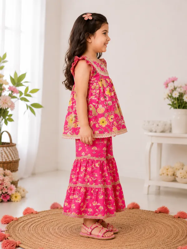Pink_Blossom_Lace_Kurti_&_Sharara_Set_For_Girls