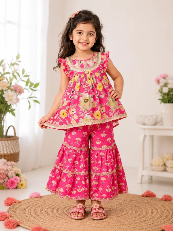 Pink_Blossom_Lace_Kurti_&_Sharara_Set_For_Girls