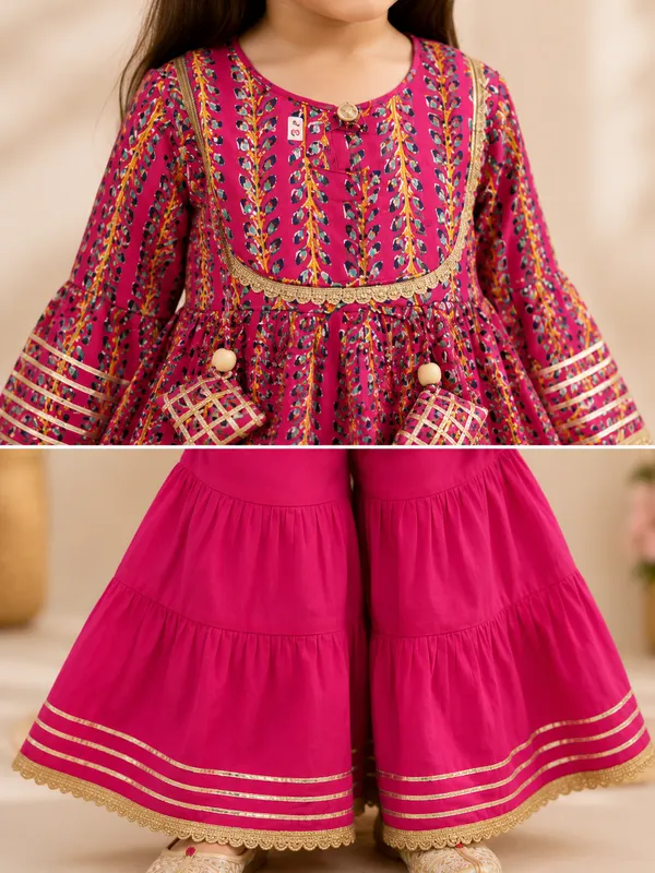 Pink_Floral_Printed_Kurti_Sharara_Set_For_Girls_With_Gota_Lace_Detailing