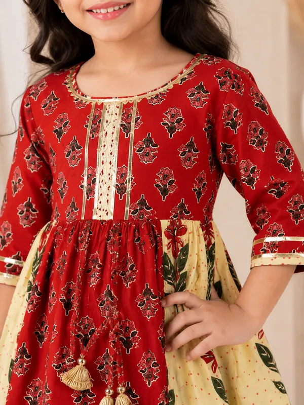 Ruby_Blossom_Floral_Kurti_&_Sharara_Set_For_Girls