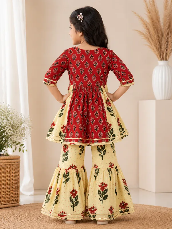 Ruby_Blossom_Floral_Kurti_&_Sharara_Set_For_Girls