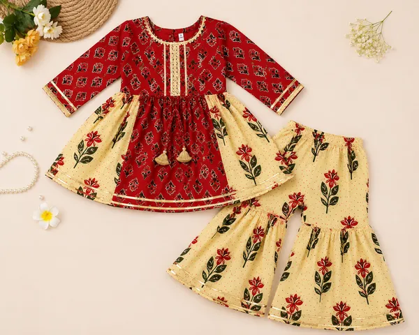 Ruby_Blossom_Floral_Kurti_&_Sharara_Set_For_Girls