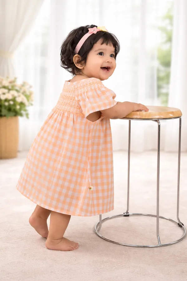 Multicolor_Cotton_Fancy_Neck_Smocked_Yarn_Dyed_Dress_For_Infant