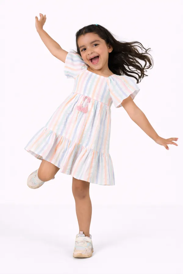 Multicolor_Cotton_Striped_Dress_With_Tie-Up_Waist_For_Girl