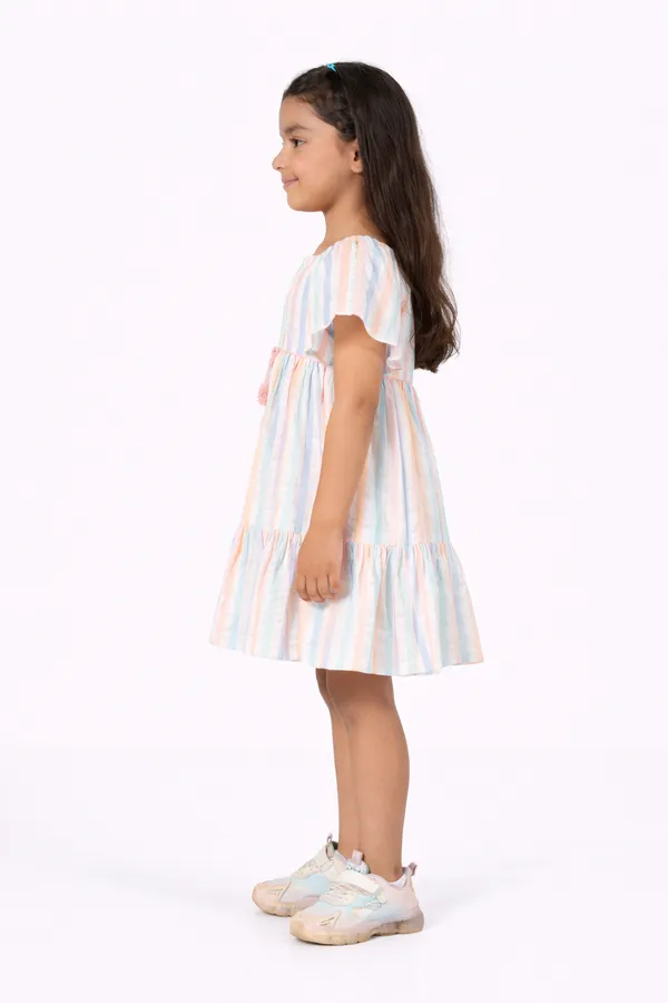 Multicolor_Cotton_Striped_Dress_With_Tie-Up_Waist_For_Girl