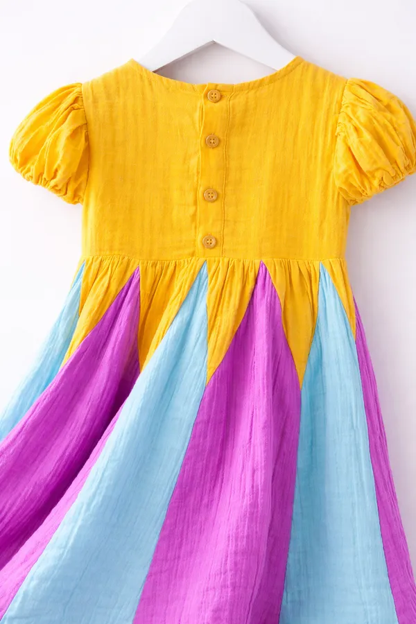 Multicolor_Cotton_Puff_Sleeve_Fit_Flare_Dress_For_Girls