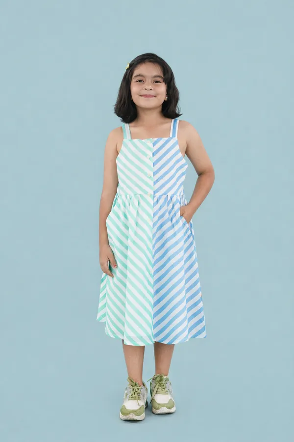Blue_Cotton_Shoulder_Straps_Striped_Print_Fit_Flare_Dress_For_Girls