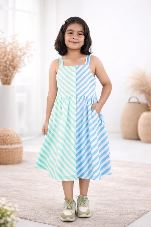 Blue_Cotton_Shoulder_Straps_Striped_Print_Fit_Flare_Dress_For_Girls
