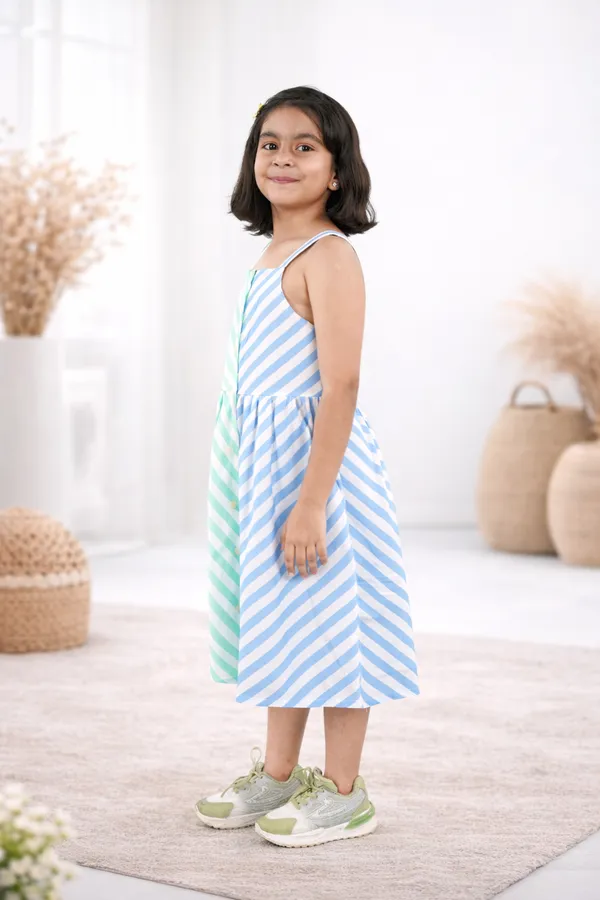 Blue_Cotton_Shoulder_Straps_Striped_Print_Fit_Flare_Dress_For_Girls