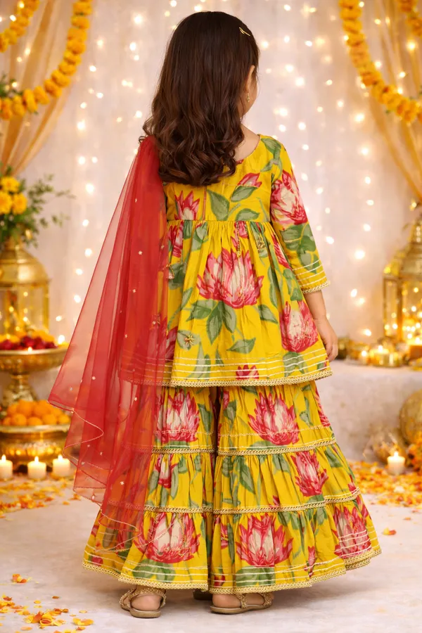 Yellow_Lotus_Printed_Cotton_Sharara_Set_For_Girls