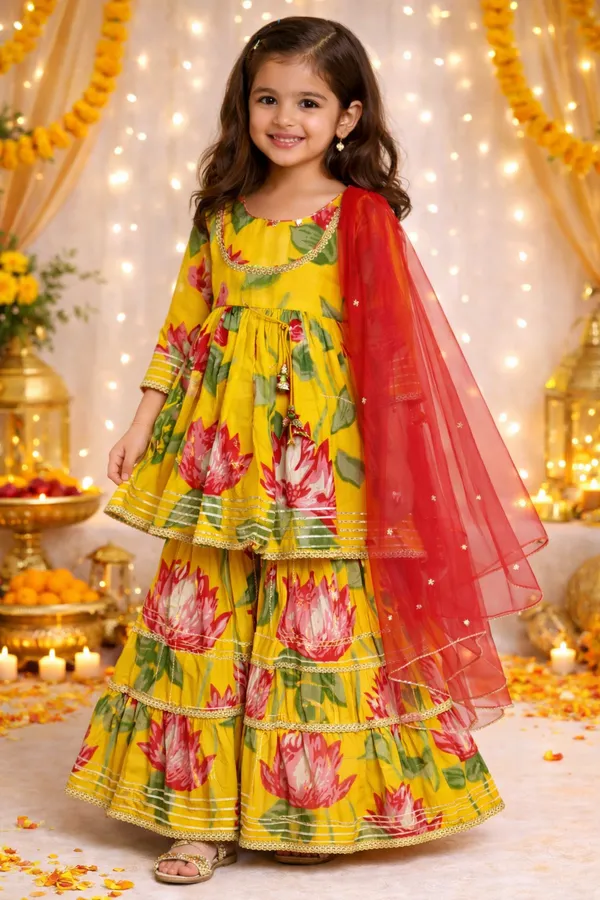 Yellow_Lotus_Printed_Cotton_Sharara_Set_For_Girls
