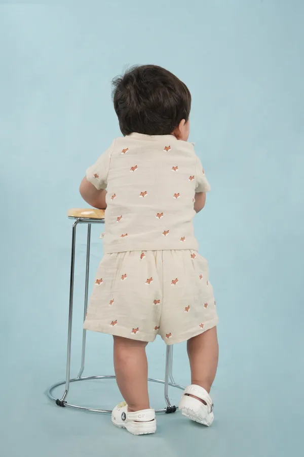 Beige_Cotton_Beige_Printed_Shirt_And_Shorts_Set_For_Boys