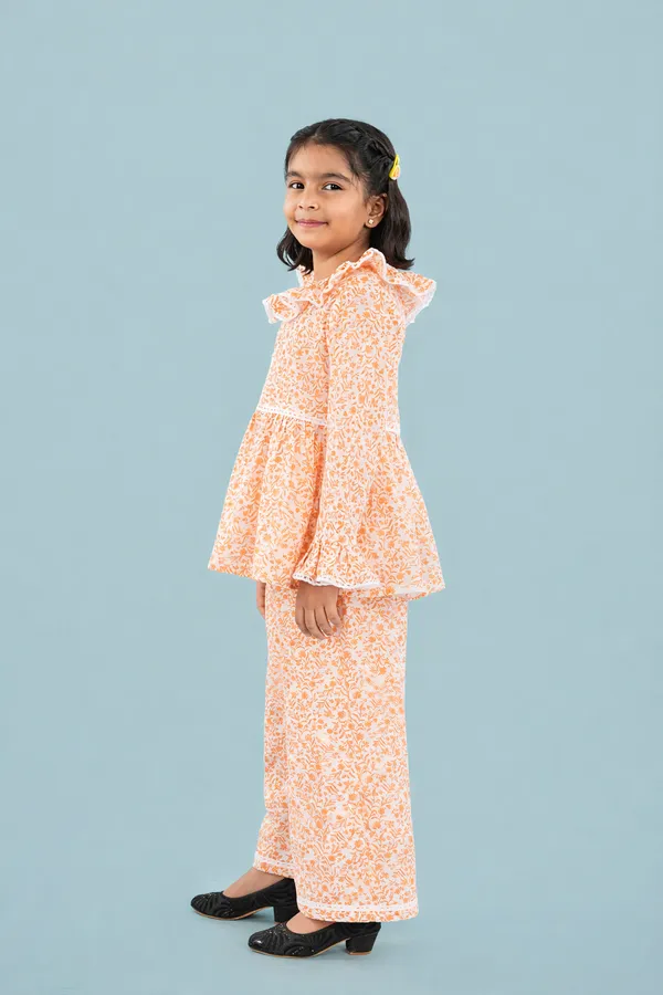 Orange_Cotton_Printed_Coord_Set_Top_Trousers_For_Girls