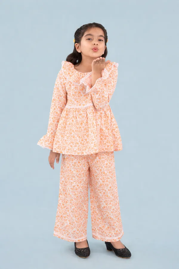 Orange_Cotton_Printed_Coord_Set_Top_Trousers_For_Girls