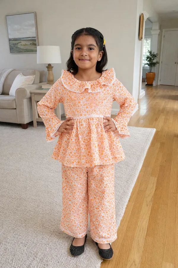 Orange_Cotton_Printed_Coord_Set_Top_Trousers_For_Girls