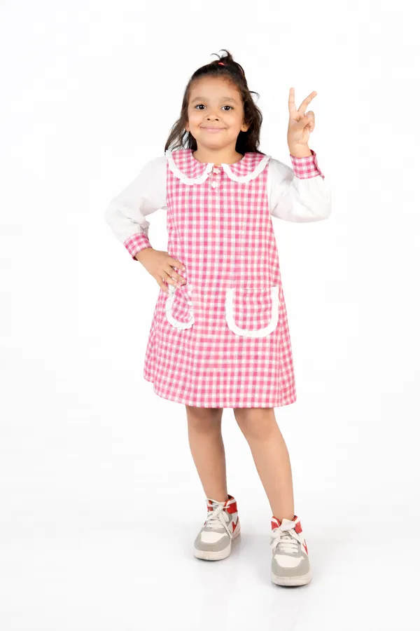 Maroon_&_White_Cotton_Check_Dress_With_Front_Pockets_For_Girls