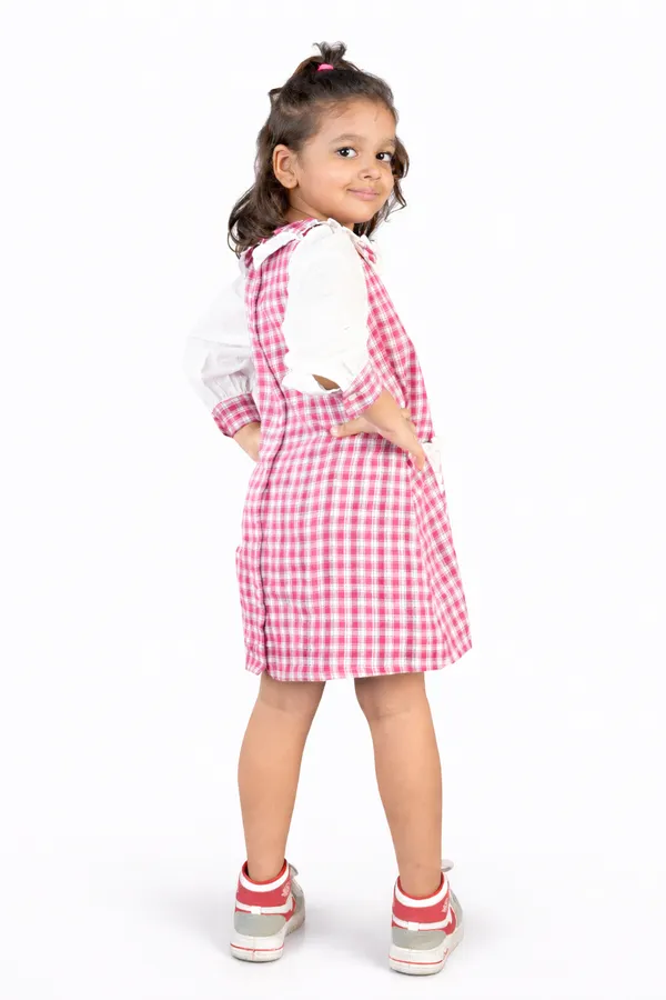 Maroon_&_White_Cotton_Check_Dress_With_Front_Pockets_For_Girls