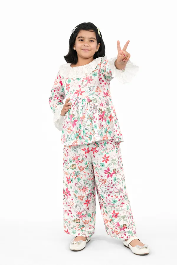 Orange_Cotton_Printed_Round_Neck_Top_Trousers_Clothing_Set_For_Girls