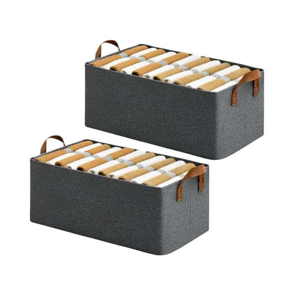 INNWYN_2PCS_Wardrobe_Organizer_for_Clothes_with_Metal_Frame_Rectangle_Storage_Baskets_for_Clothing_Fabric_Storage_Box_with_Handles_Shelf_Basket_for_Storage_Clothes_(2_PCS,_Big_Storage_Box)