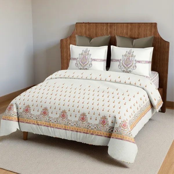 Orange-Pink_Pure_Cotton_Royal_Jewel_Printed_Bedsheet