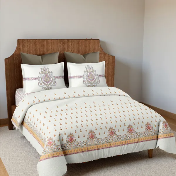Orange-Pink_Pure_Cotton_Royal_Jewel_Printed_Bedsheet
