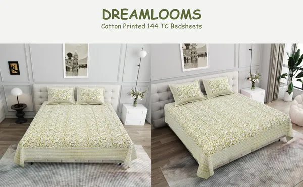 Elite_Nature_Harmony_Yellow_Cotton_Printed_King_Size_Bedsheet