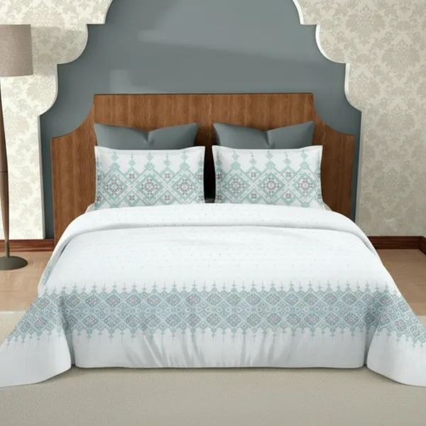 Mist_Blue_Pure_Cotton_Heritage_Grid_Printed_Bedsheet