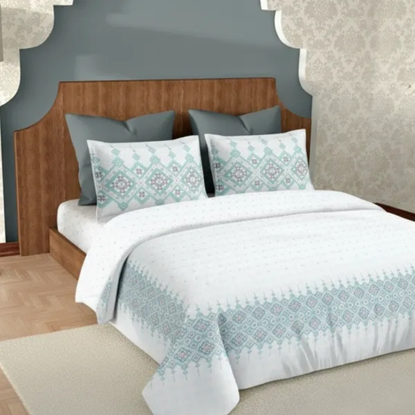 Mist_Blue_Pure_Cotton_Heritage_Grid_Printed_Bedsheet