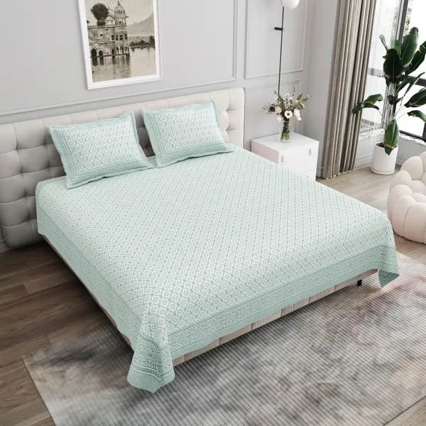 Elite_Geometric__Sage_green_Cotton_Printed_King_Size_Bedsheet