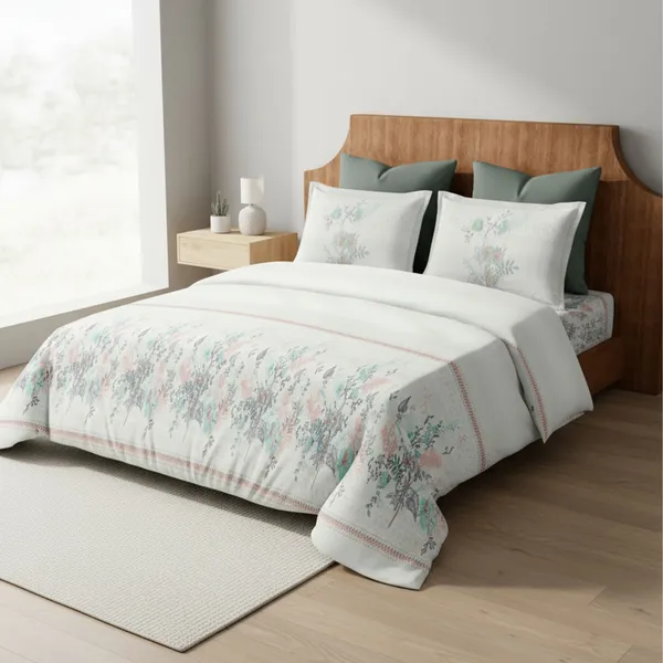Mist_Blue_Pure_Cotton_Floral_Printed_Bedsheet