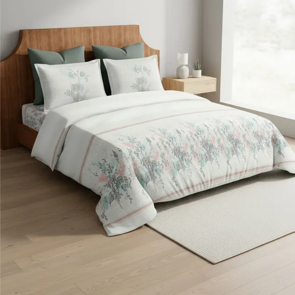 Mist_Blue_Pure_Cotton_Floral_Printed_Bedsheet
