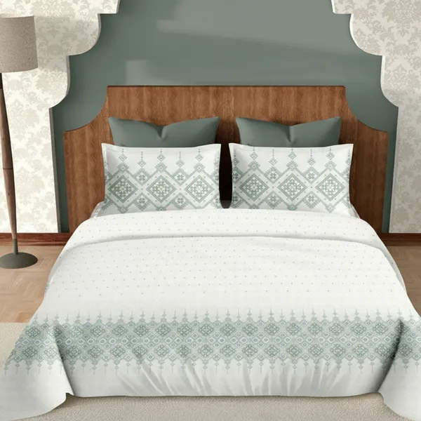 Olive_Green_Pure_Cotton_Heritage_Grid_Printed_Bedsheet