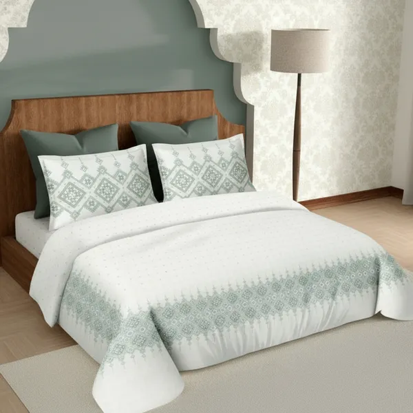 Olive_Green_Pure_Cotton_Heritage_Grid_Printed_Bedsheet