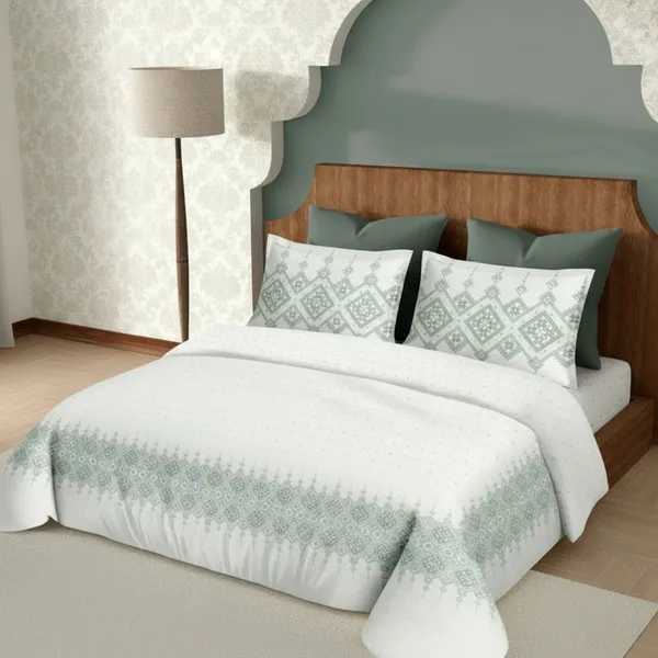 Olive_Green_Pure_Cotton_Heritage_Grid_Printed_Bedsheet