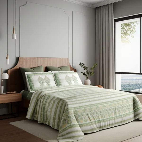 Olive_Green_Pure_Cotton_Royal_Heritage_Printed_Bedsheet