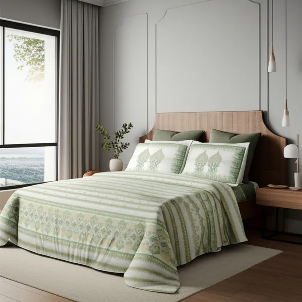 Olive_Green_Pure_Cotton_Royal_Heritage_Printed_Bedsheet