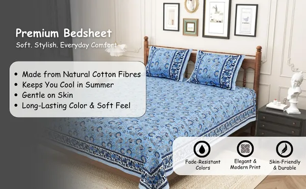 Elite_Wildflower_Design_Blue_Cotton_Printed_King_Size__Bedsheet