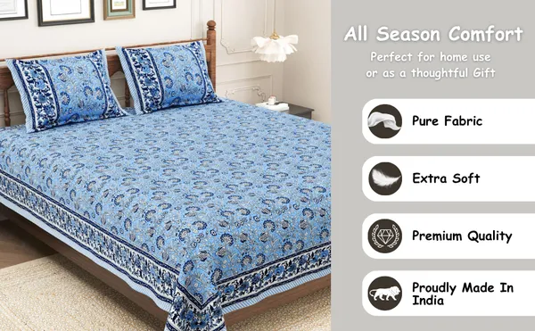 Elite_Wildflower_Design_Blue_Cotton_Printed_King_Size__Bedsheet
